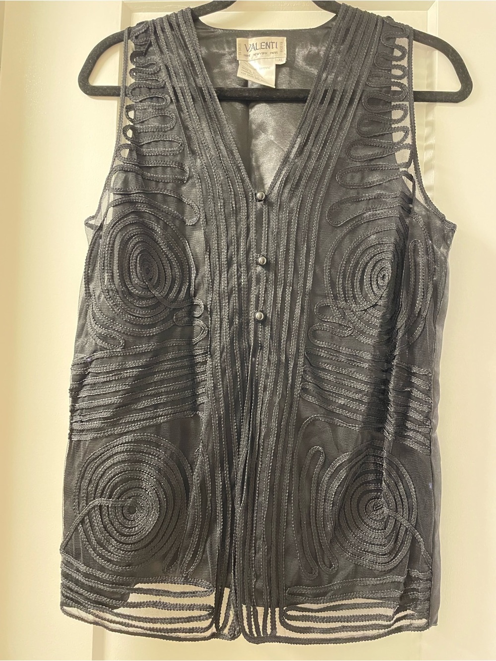 Valenti Franco Black Sheer Embroidered V-Neck Vest Top